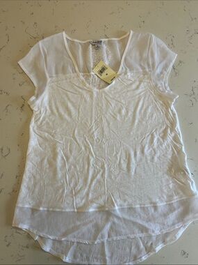 Lucky Brand White Layered V-Neck Short Sleeve Top